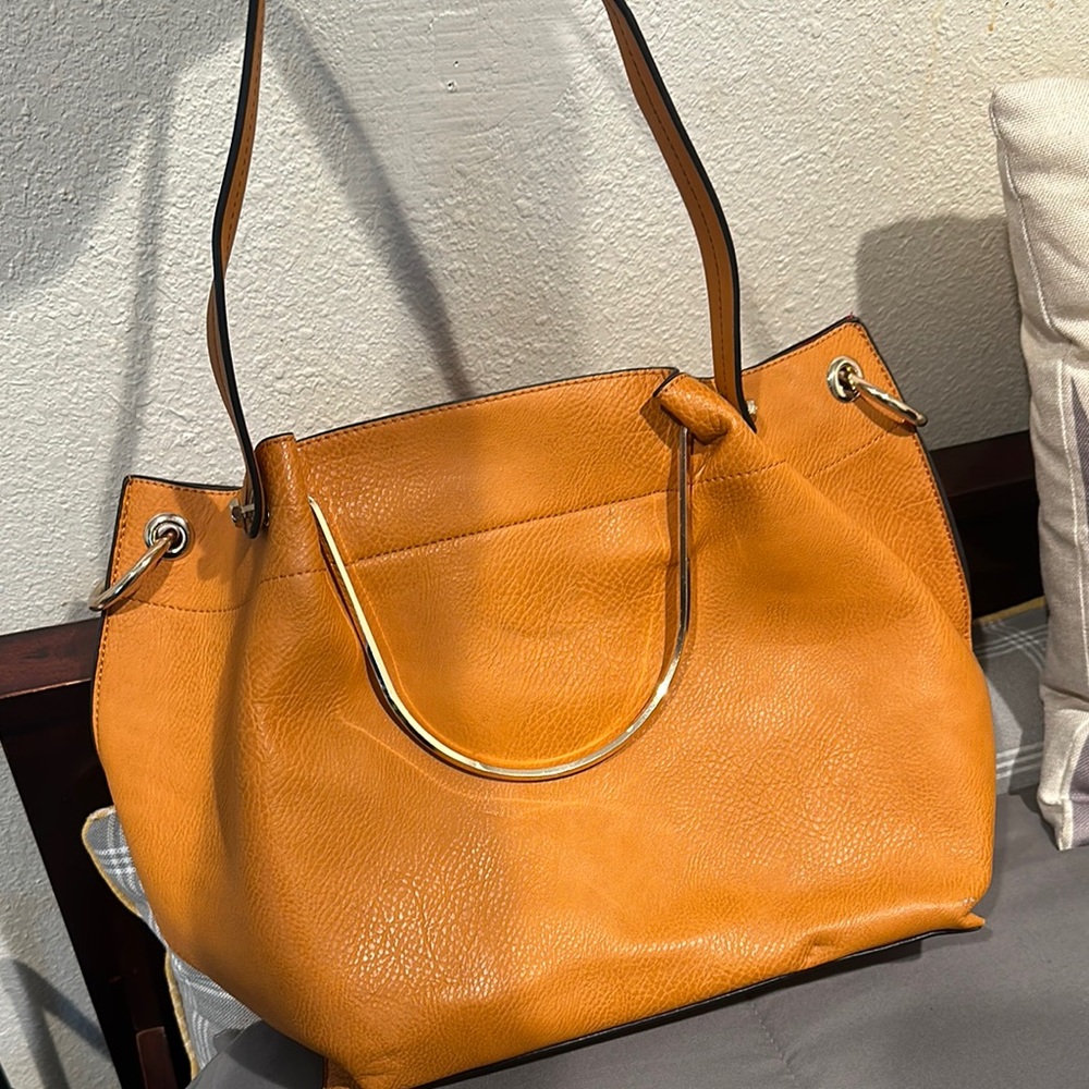 Elegant Orange Faux Leather 2-in-1 Tote Bag